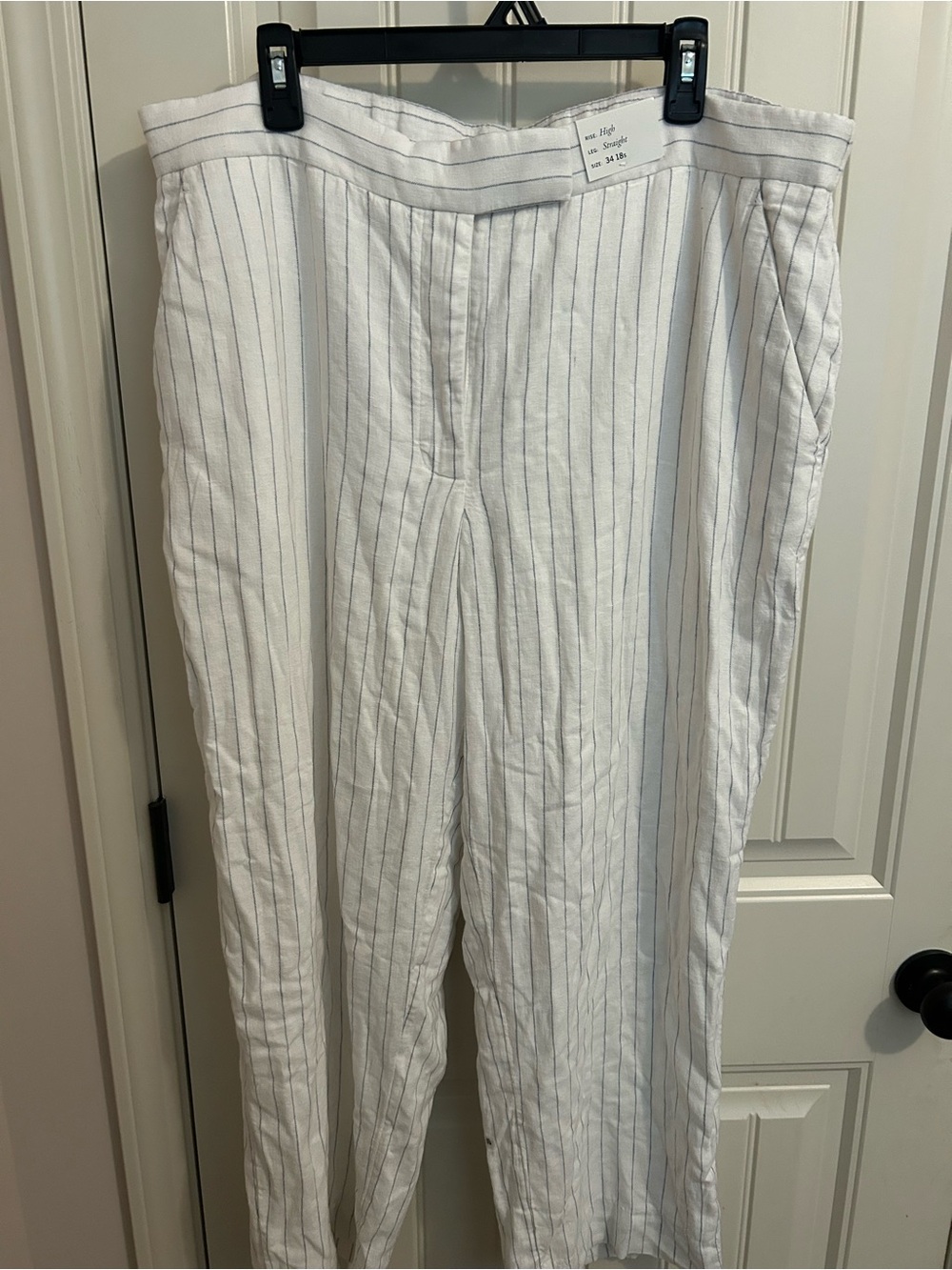 Women’s White Pinstripe Linen Blend Pants